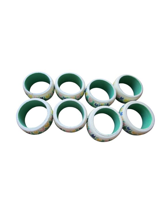 Vintage Painted Wood Easter Bunny Rabbit Tulip Napkin Rings Ten GUC - Picture 7 of 16